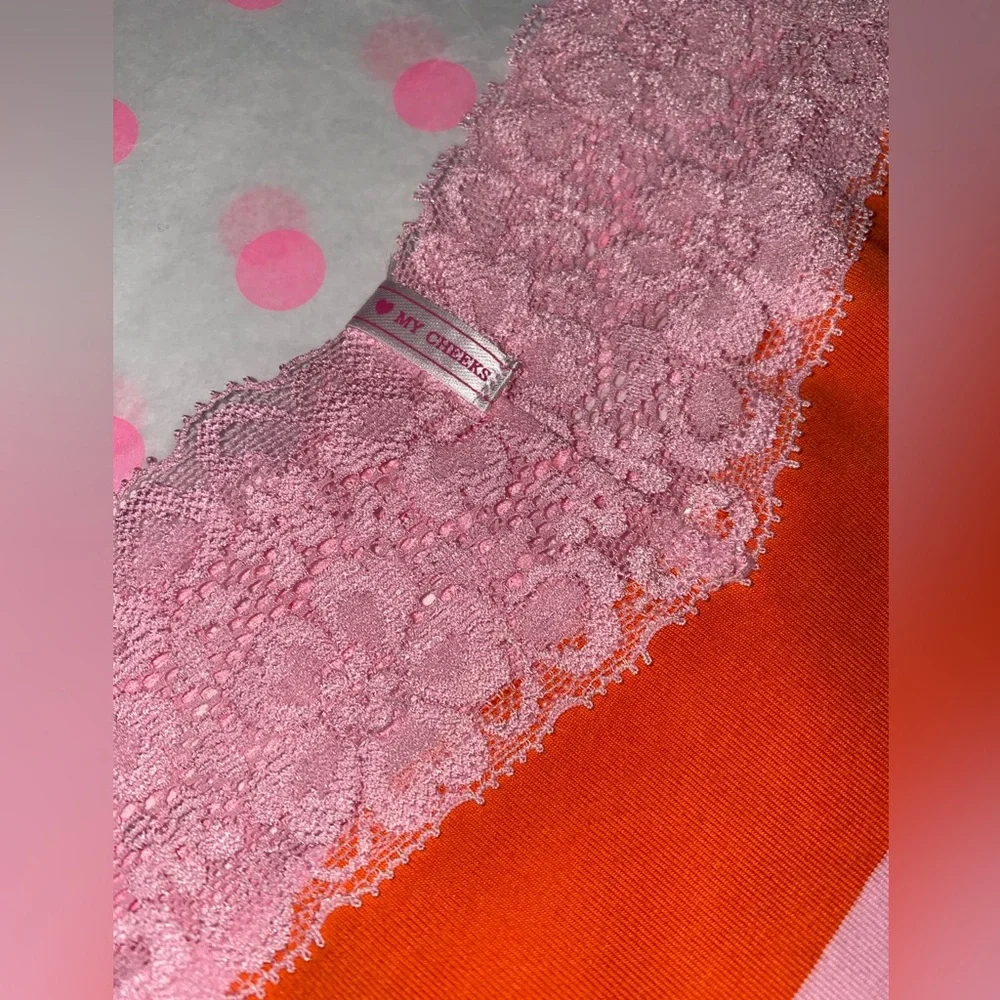 New RARE Vintage Victoria's Secret PINK panties pink lace cotton hipster striped